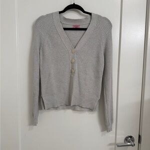 Francesca's Collections Gray Ribbed Button-Up Sweater